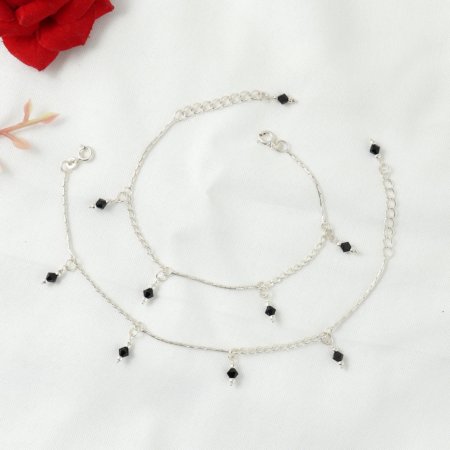 Handmade Silver Anklet with Crystal Beads