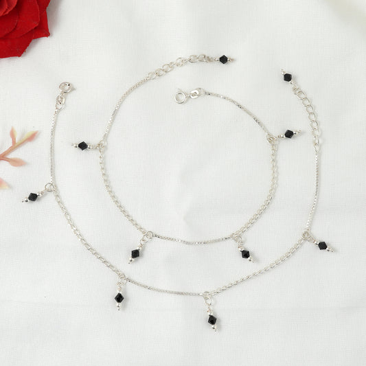 Silver Anklet with Black Beads