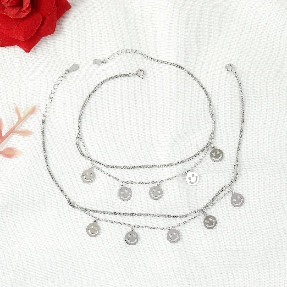 Silver Smiley Face Charm Anklet