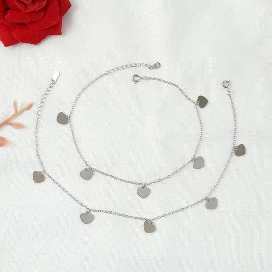Everyday Wear Silver Heart Charm Anklet