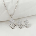 Crystal Square Drop Silver Pendant Set