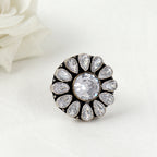 Flower Petal Cubic Zirconia Silver Ring