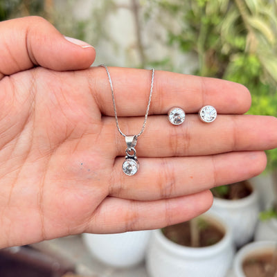 Round Cubic Zirconia Silver Pendant Set