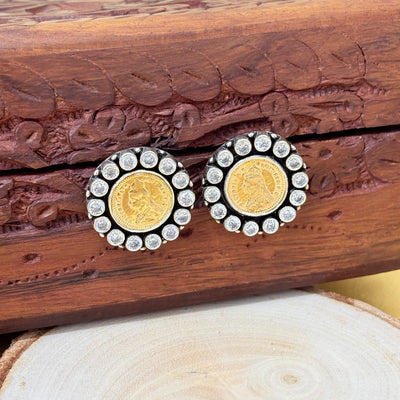 925 Gold Polished Silver Coin Heriatge Silver Earring
