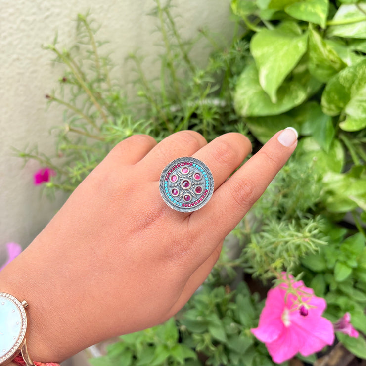 Ethnic Oxidized Silver Ring for Women