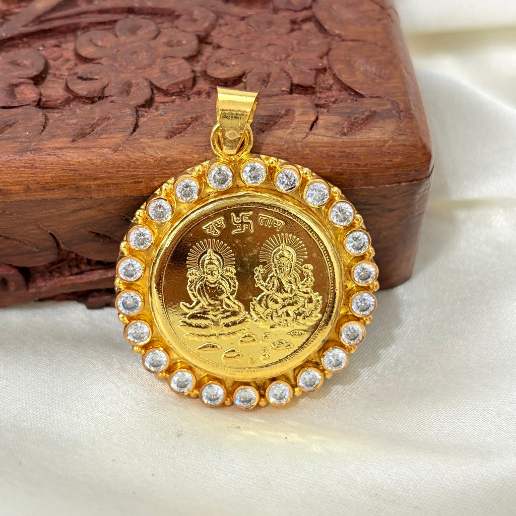 Divine Laxmi Ganesh Gold Plated Silver Pendant