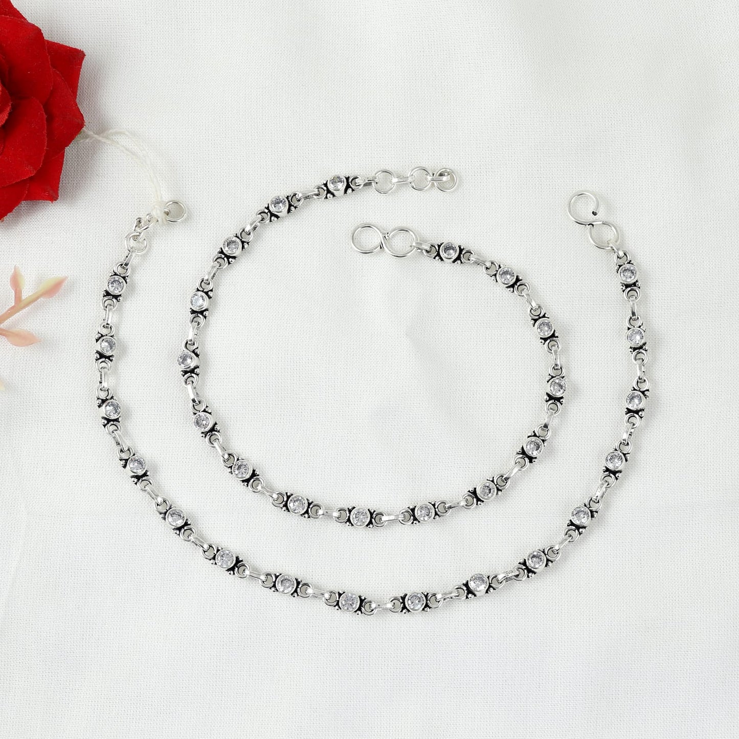 Jadau White Round Cubic Zirconia Anklet