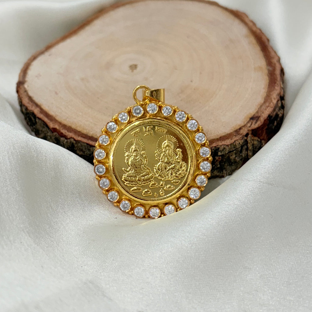Divine Laxmi Ganesh Gold Plated Silver Pendant