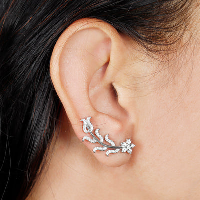Lily Flower Silver Ear Cuffs