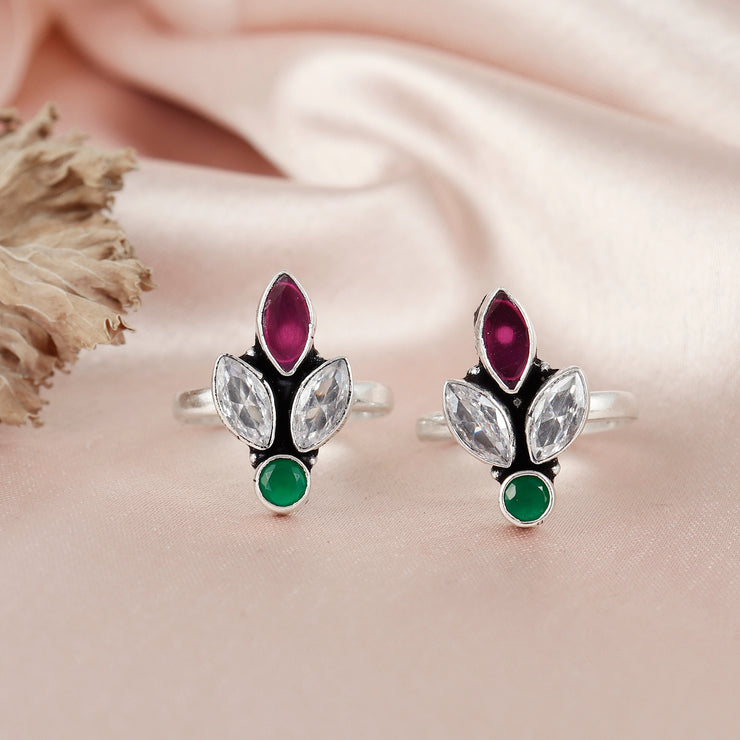 Sparkling Three Petal Silver Toe Ring