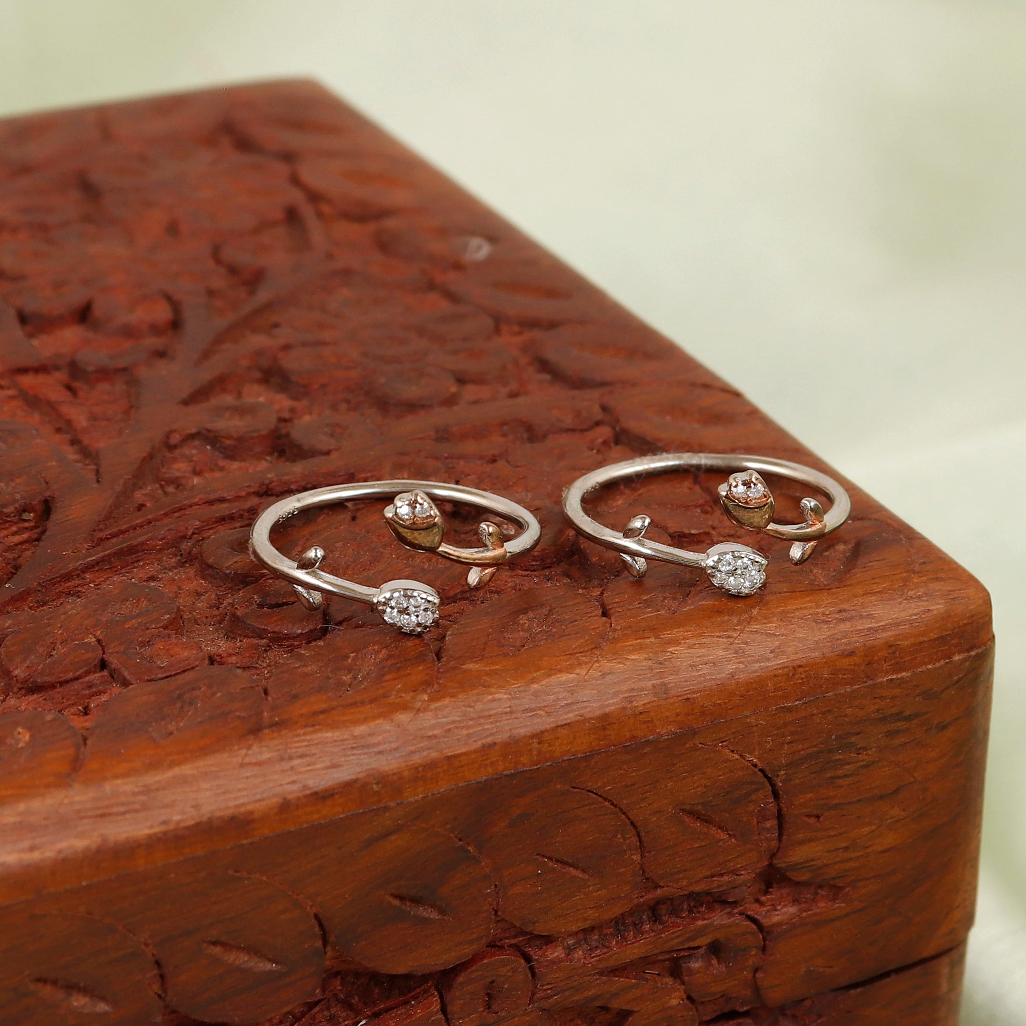 Rose Floret Silver Toerings For Her