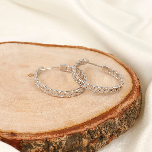 Chic Silver Chain-Link Hoop Earrings