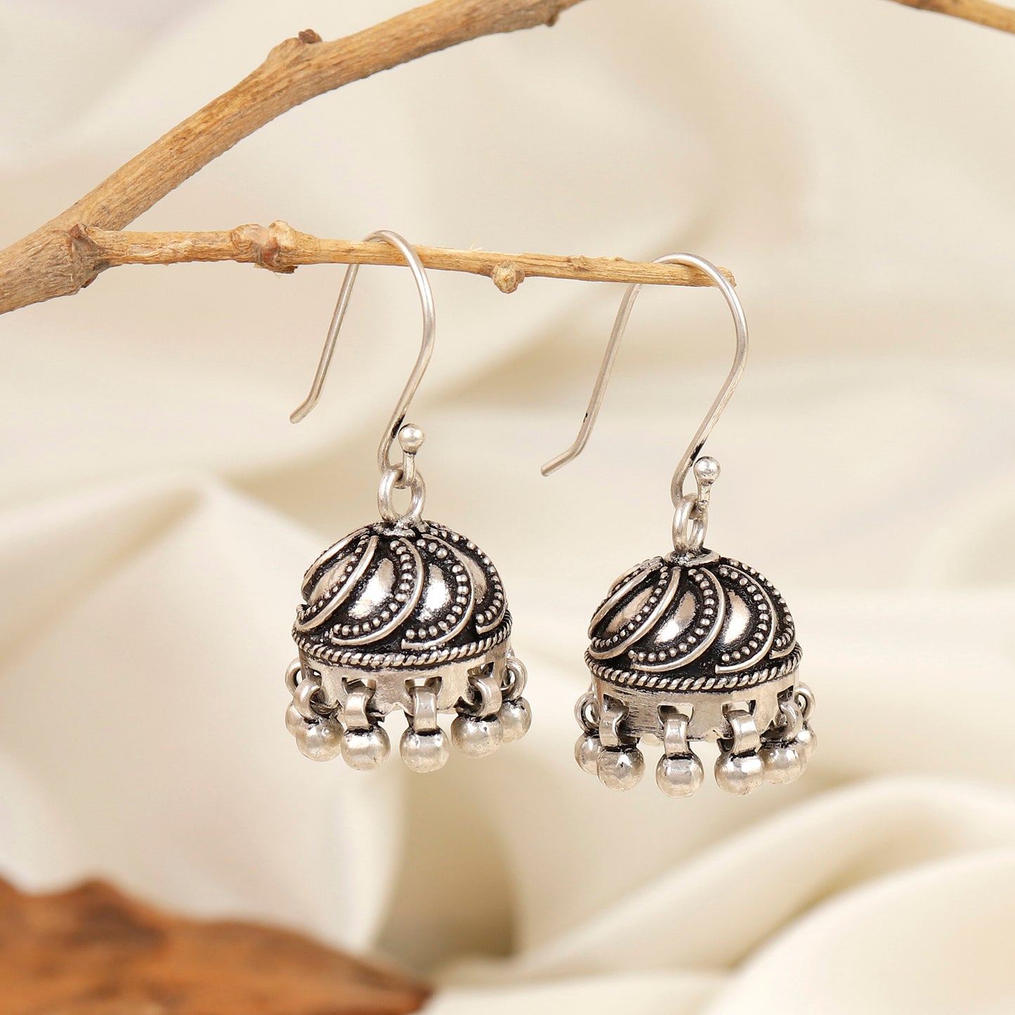 Ghungroo Oxidized Silver Jhumka Earrings