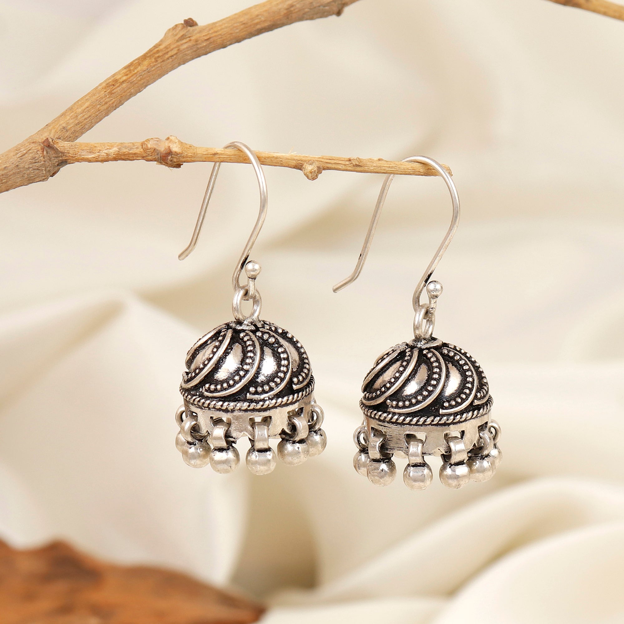 Ghungroo Oxidized Silver Jhumka Earrings