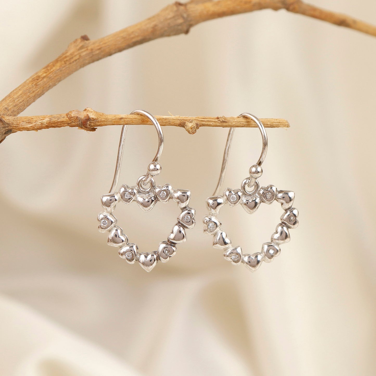 Romantic Sterling Silver Heart-Shaped Dangle Earrings