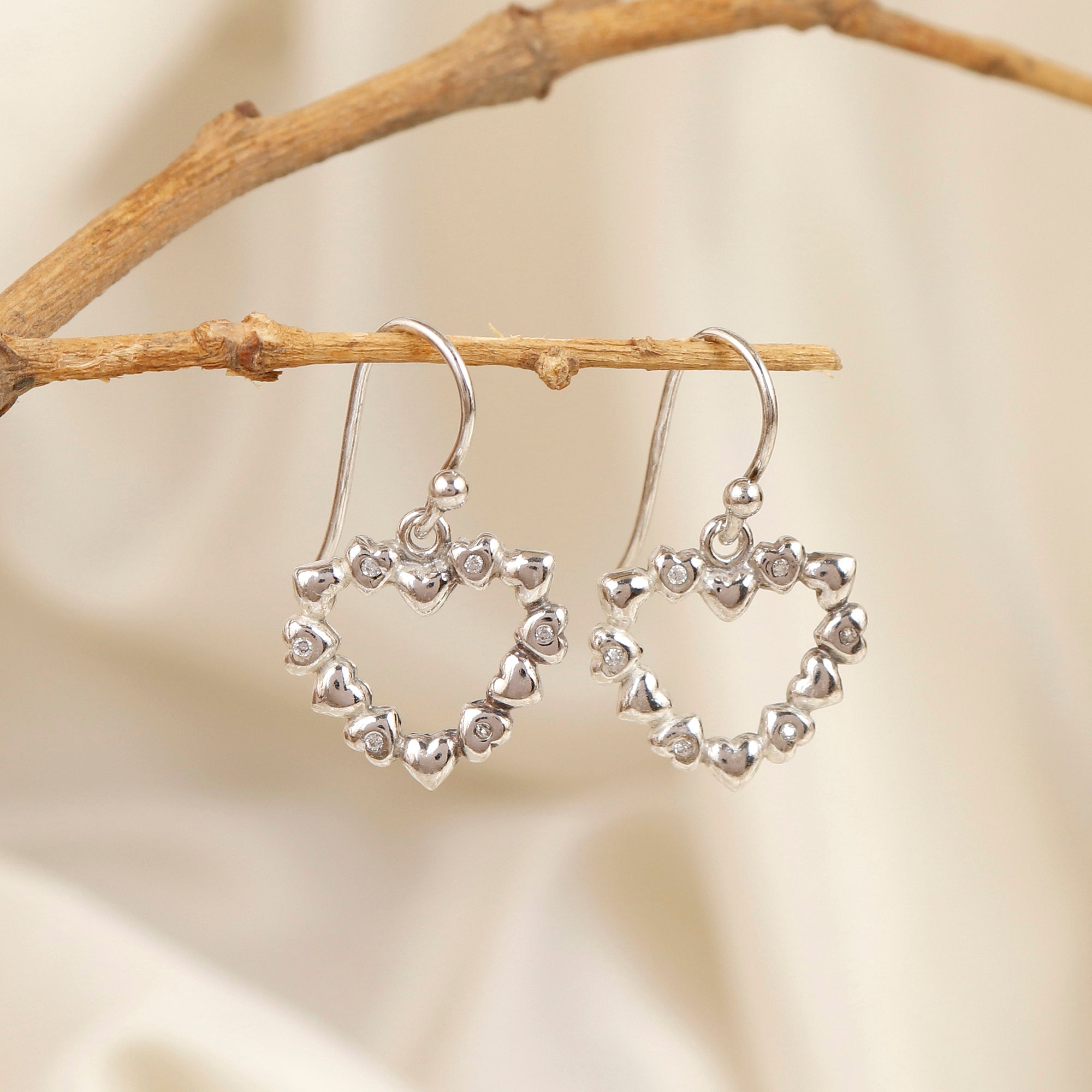 Romantic Sterling Silver Heart-Shaped Dangle Earrings