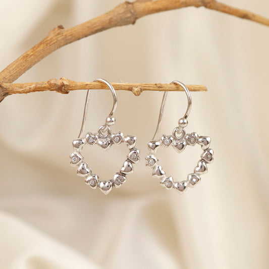 Romantic Sterling Silver Heart-Shaped Dangle Earrings