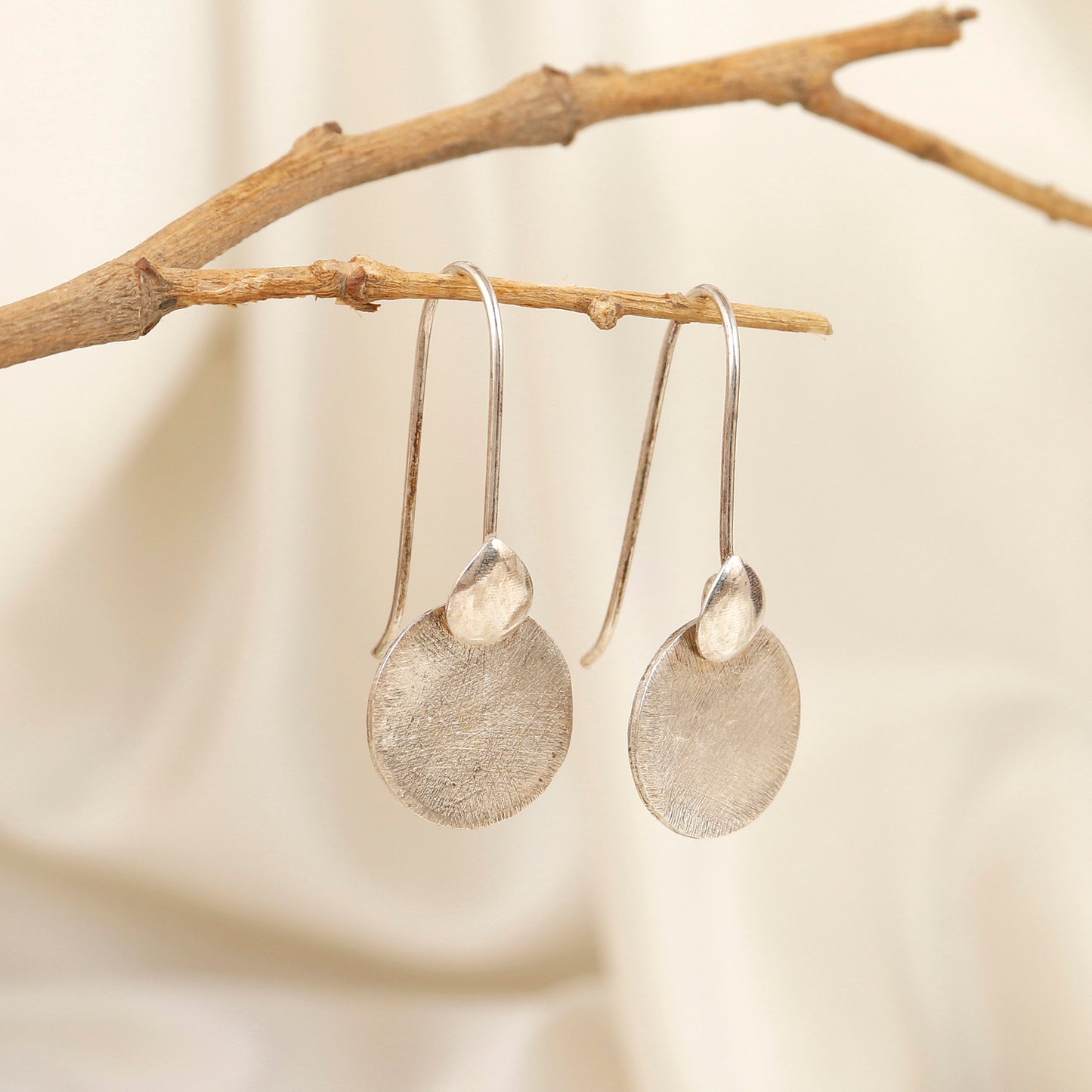 Minimalist Brushed Silver Disc Earrings