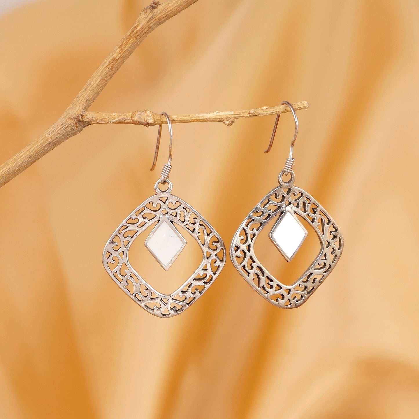 Intricate Cut-Out Tribal Silver Dangle Earrings