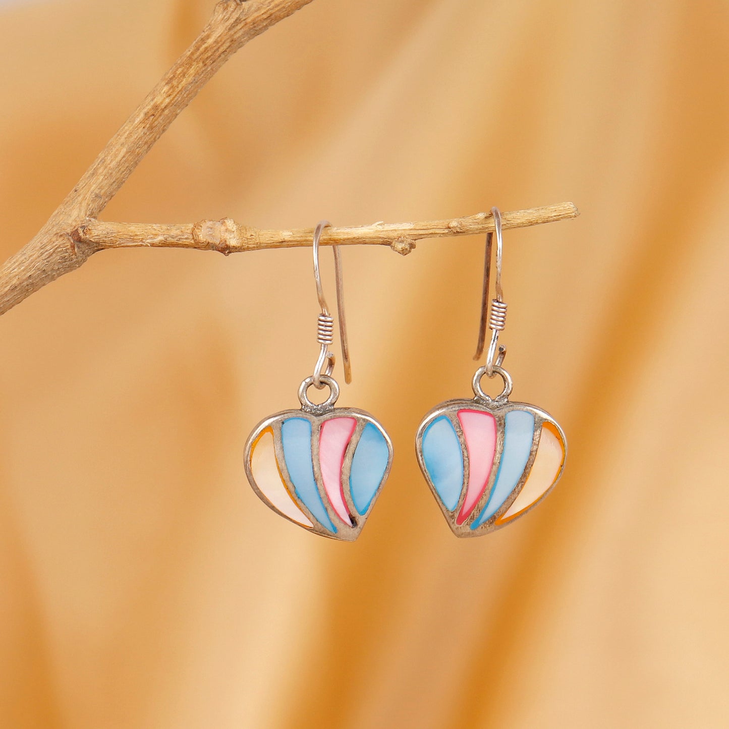 925 Sterling Silver Pastel Heart Dangles