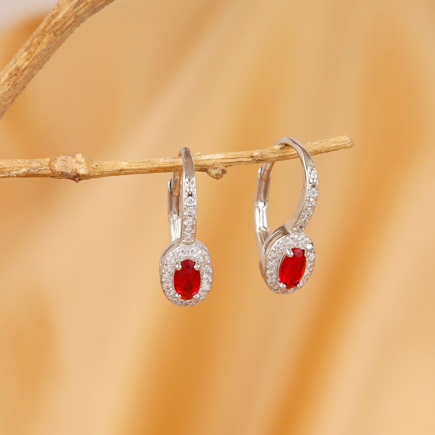 Elegant Ruby Red Oval Crystal Earrings