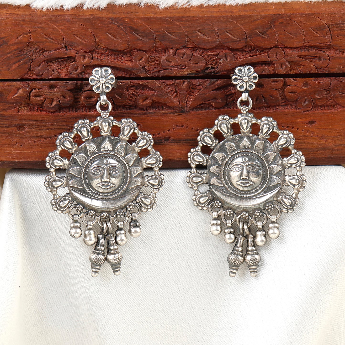 Oxidized Silver Surya Indian Tribal Earrings