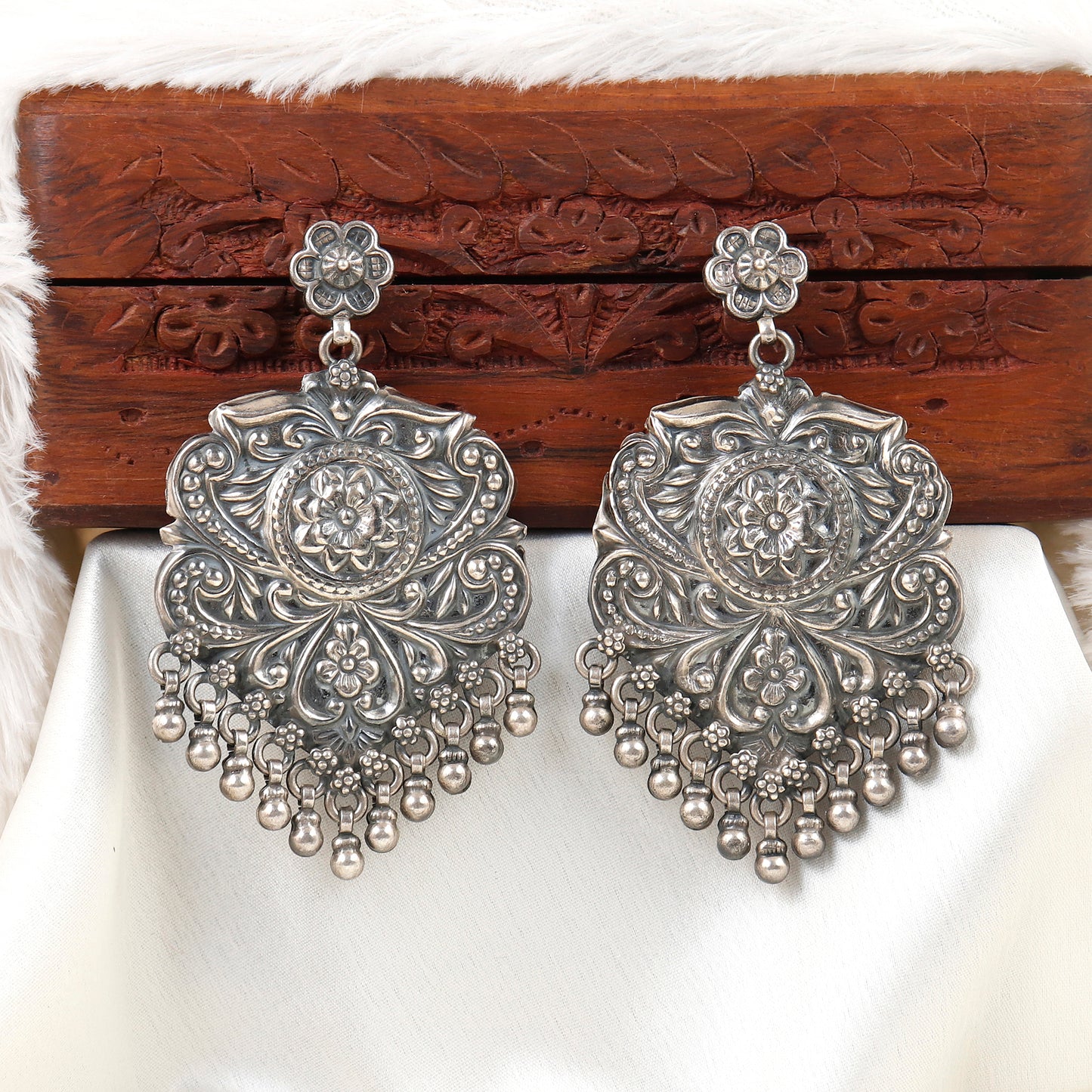 Rajwadi Traditinal Oxidized Silver Earrings