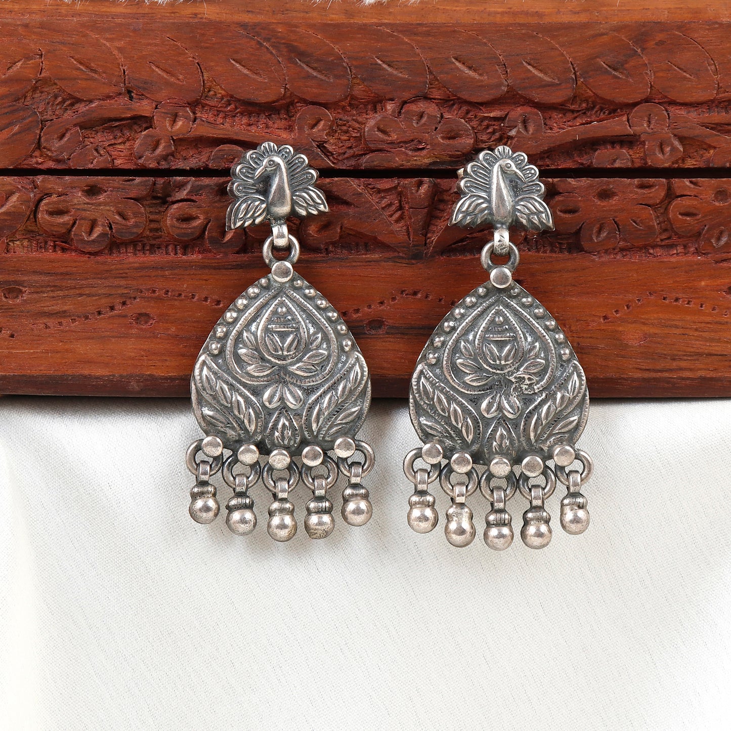 Peacock Antique Finish Indian Earrings