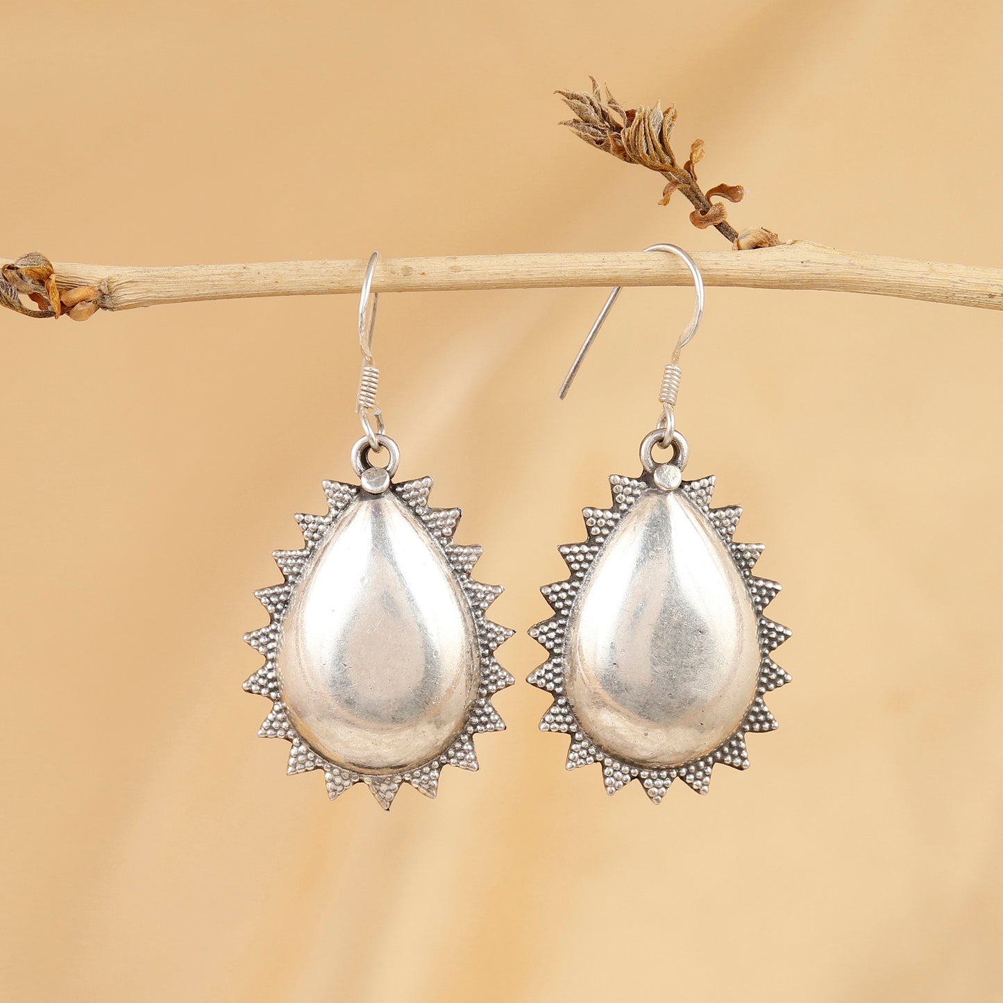 Teardrop Granulated Silver Earrings