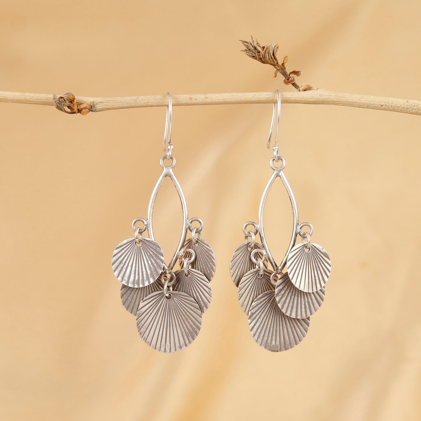 Fan Chandelier Silver Earrings
