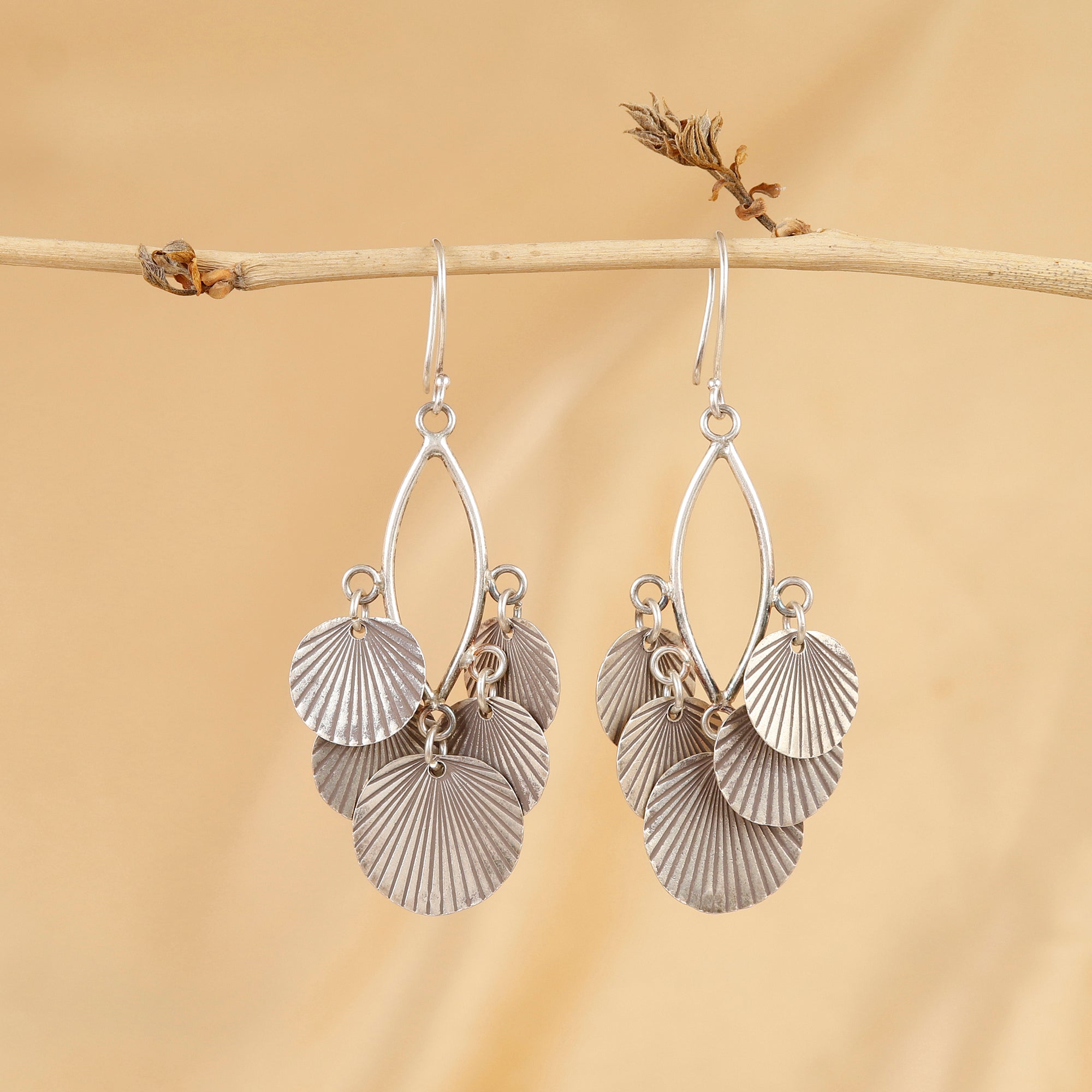 Fan Chandelier Silver Earrings