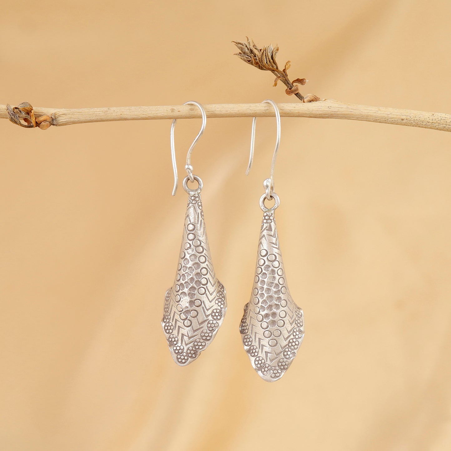 Geometric Flare Textured Silver Drops