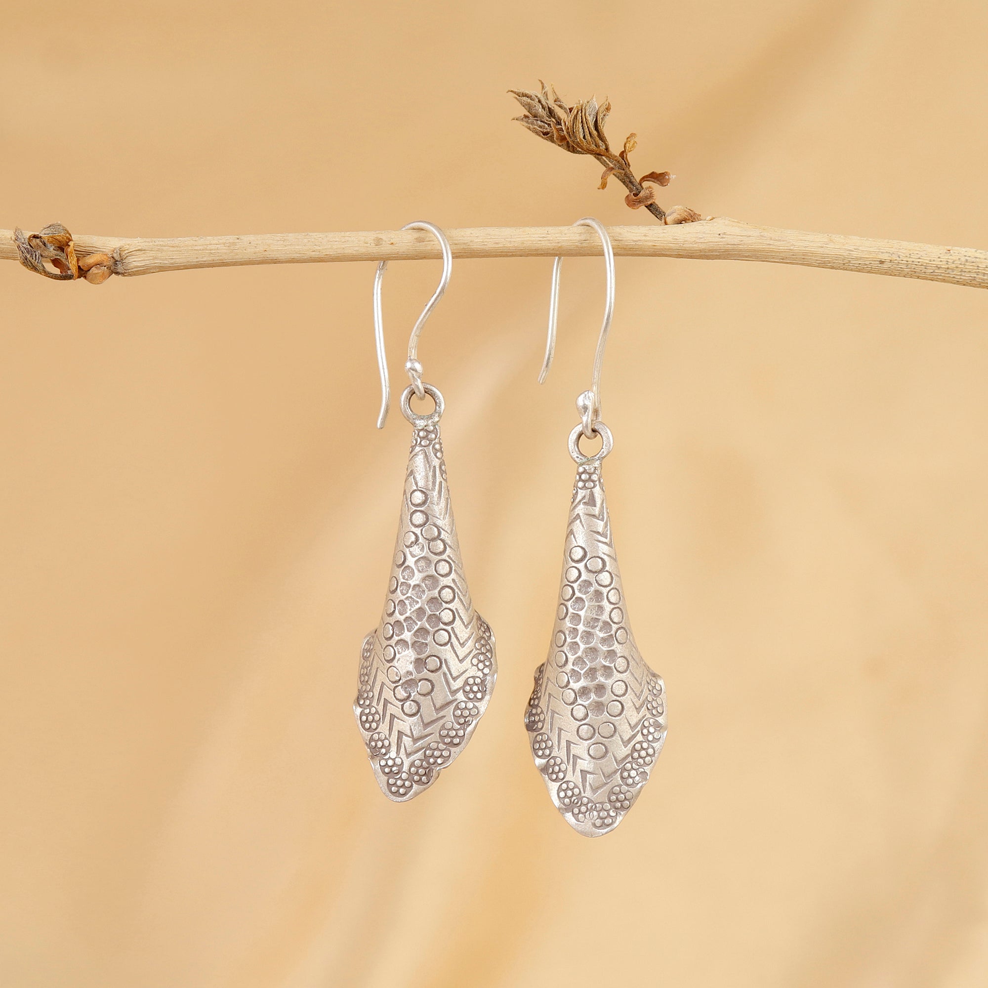 Geometric Flare Textured Silver Drops