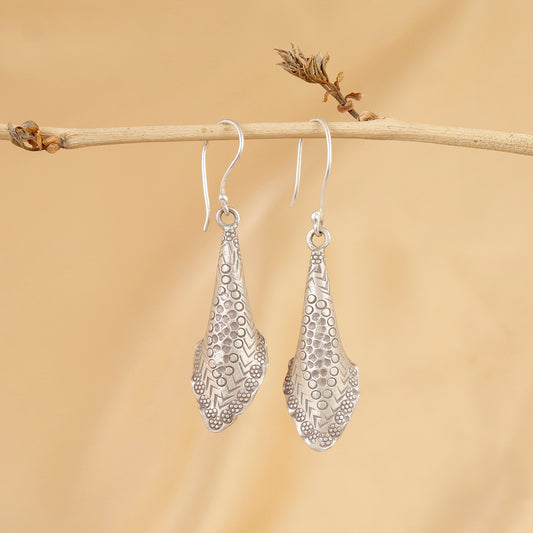 Geometric Flare Textured Silver Drops