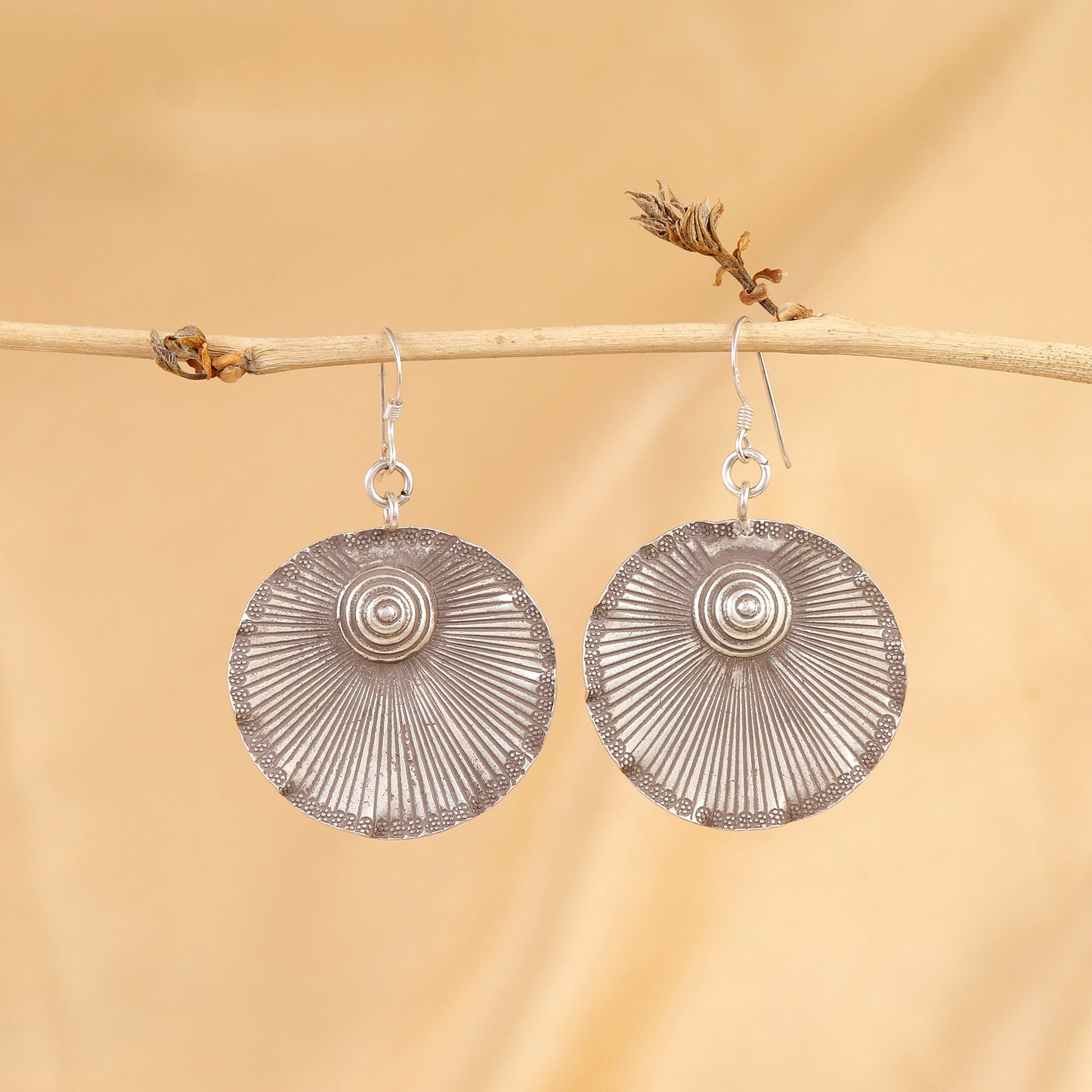 Sunburst Mandala Silver Earrings