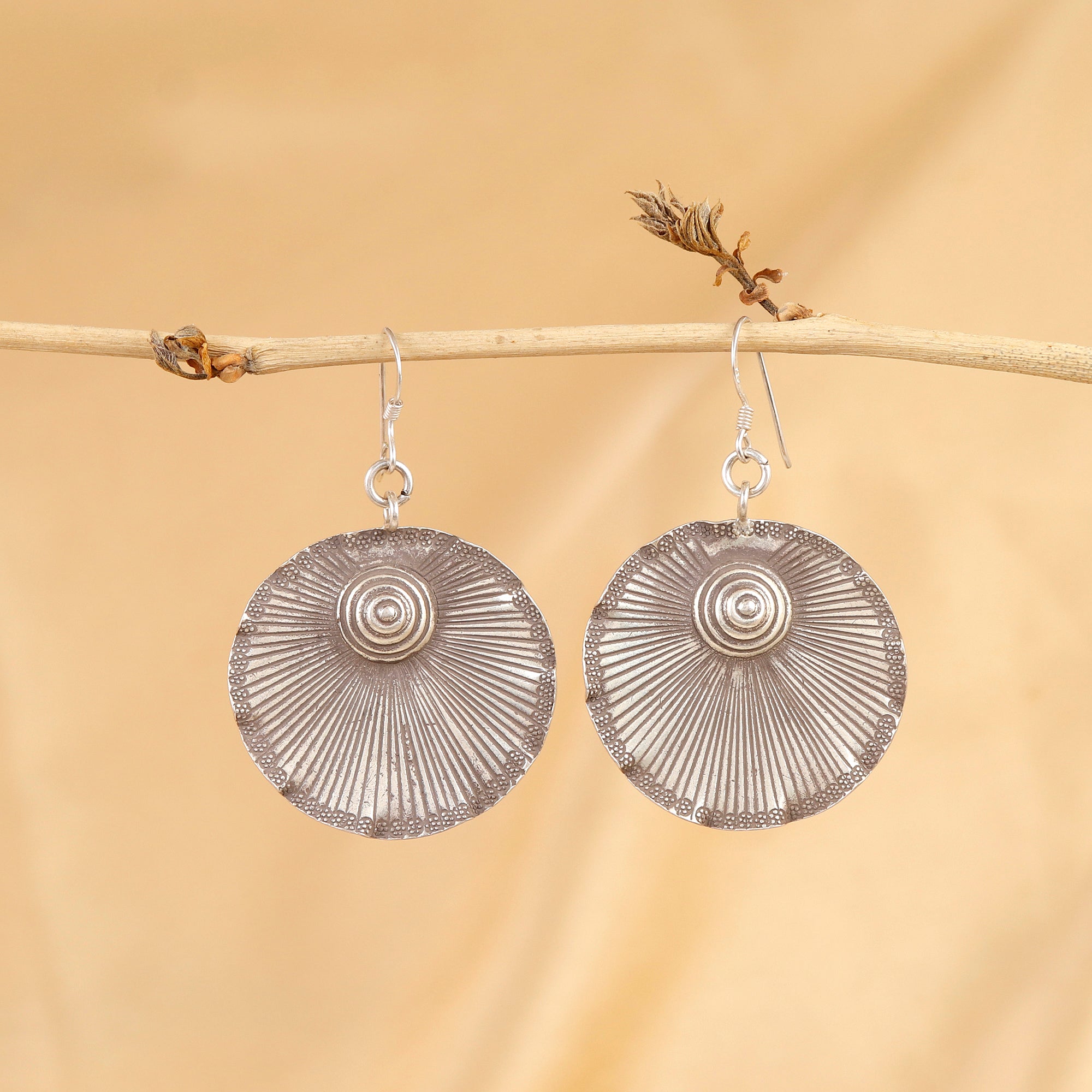 Sunburst Mandala Silver Earrings