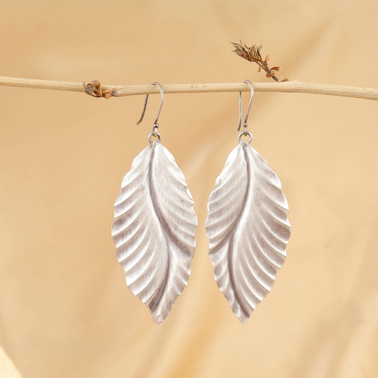 Silver Willow Leaf Drop Earrings