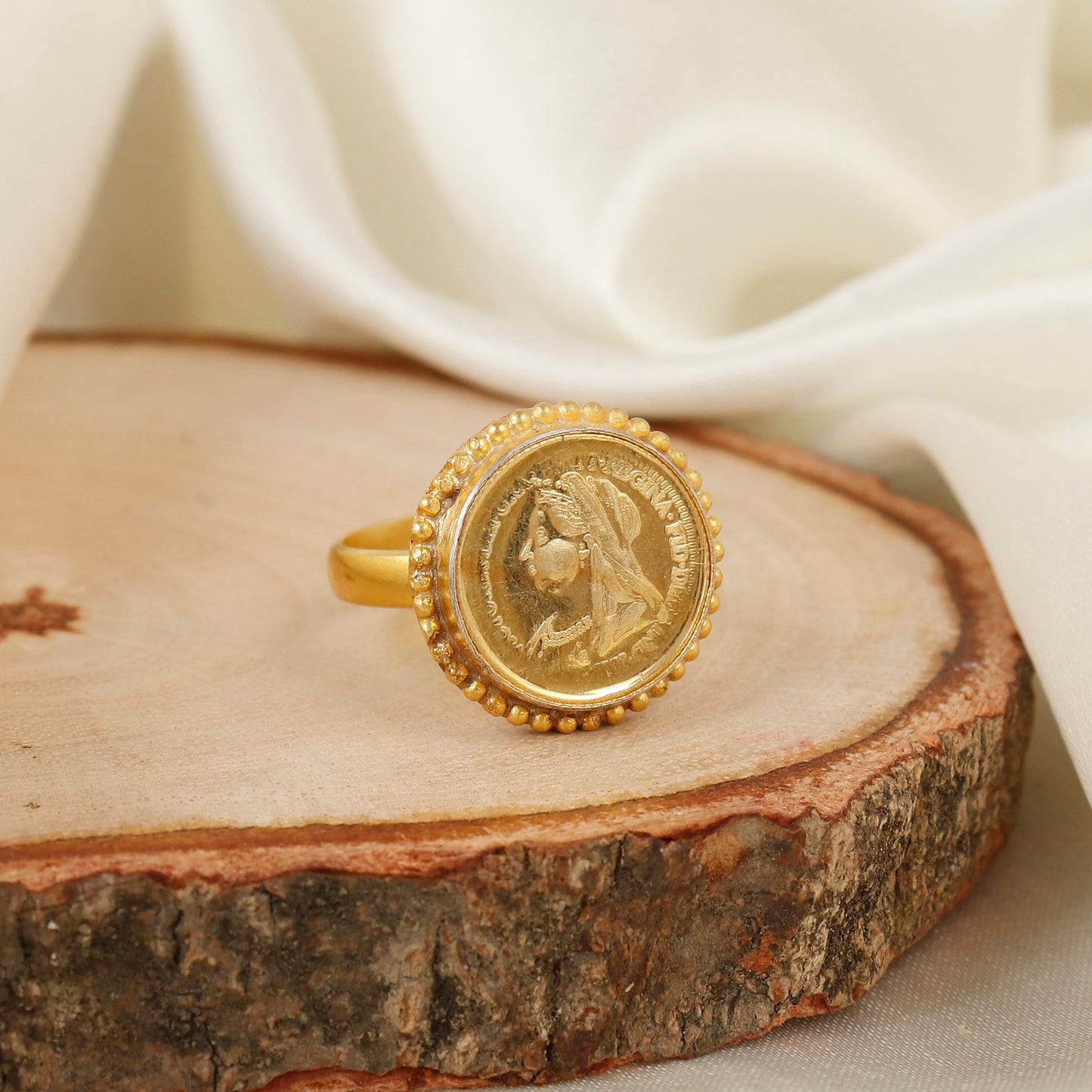 925 Silver Coin Gold Plated Rava Ring