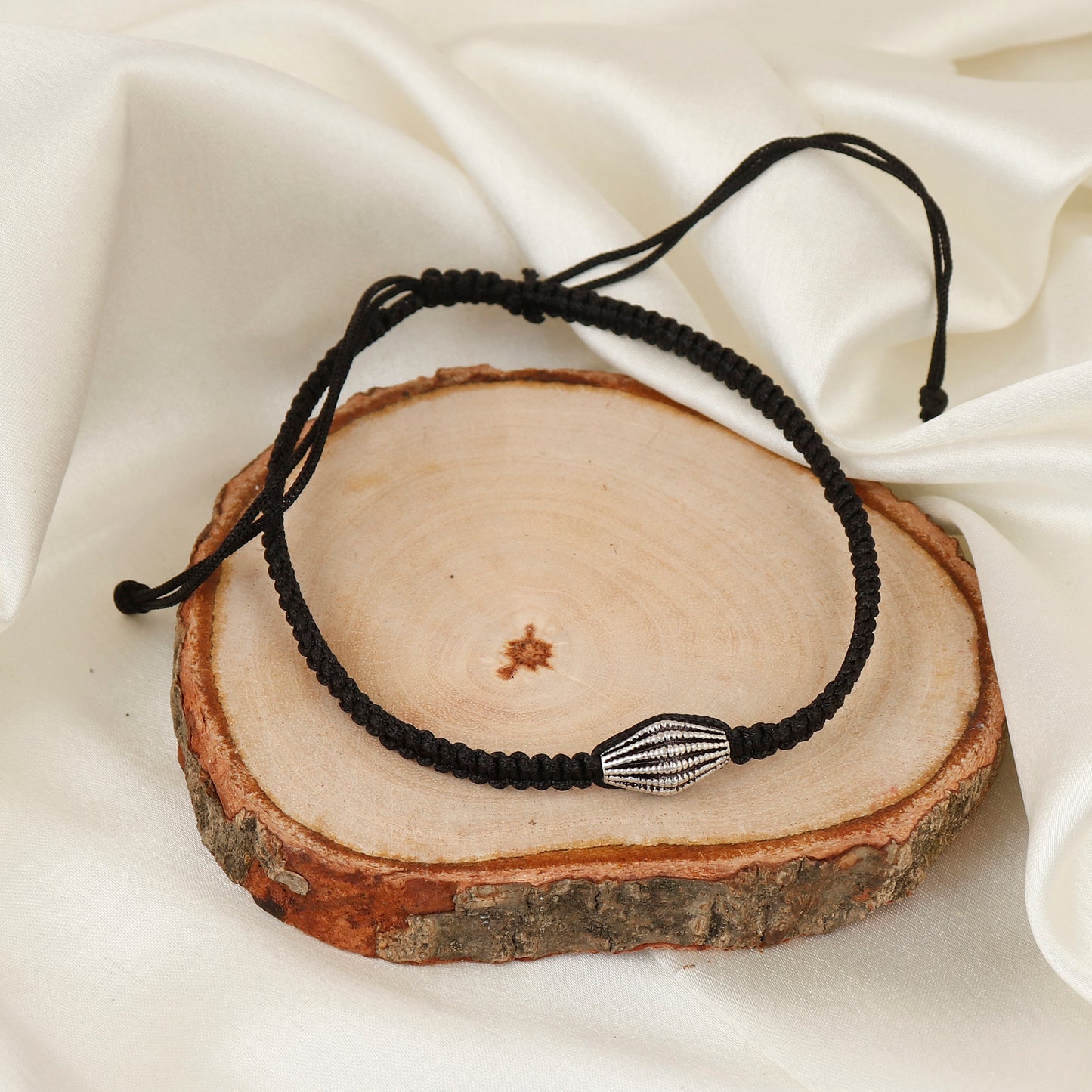 925 Silver Textured Barrel Bead Minimalist Nazariya Anklet