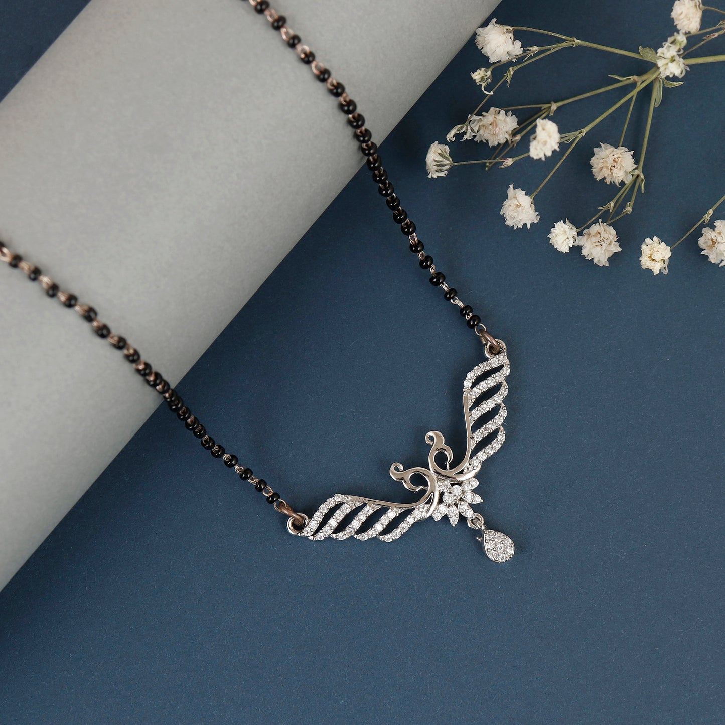 Feather Bloom Sterling Silver Mangalsutra