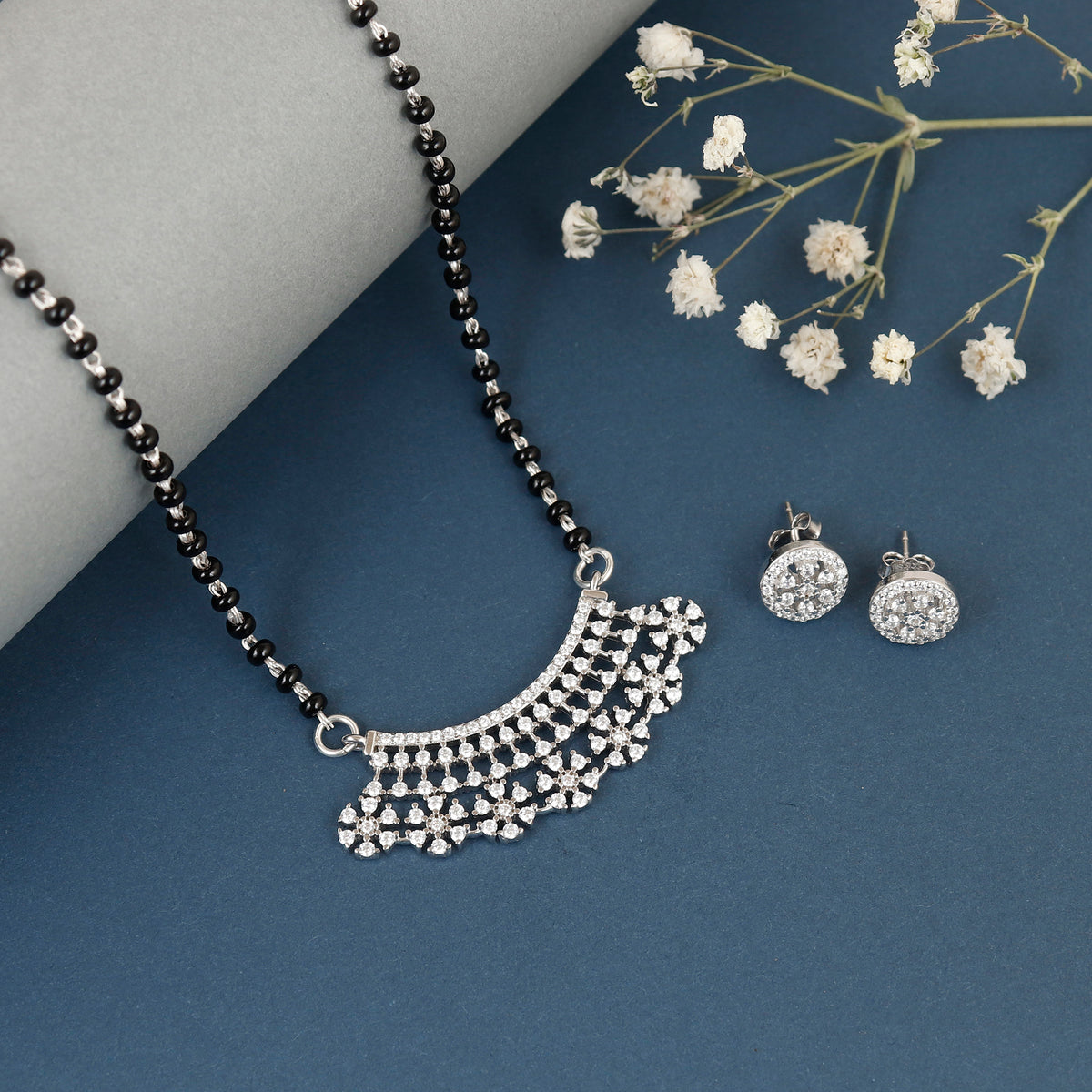 Silver Blossom Petal Silver Mangalsutra