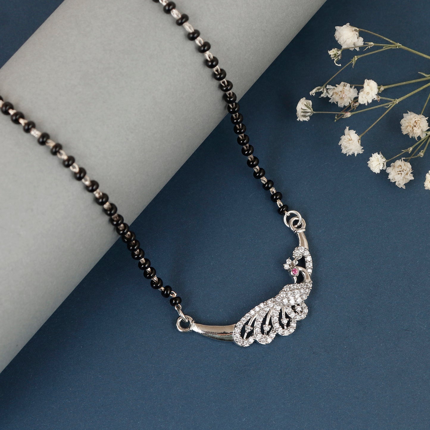 Peacock Shine Silver Mangalsutra