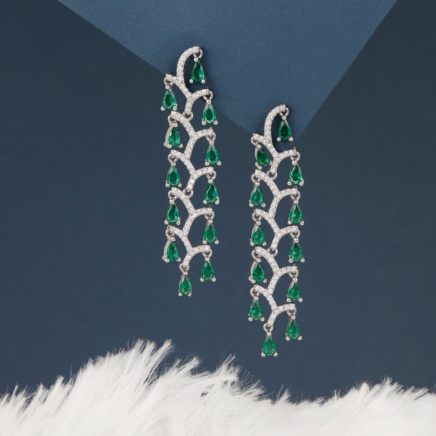 Emerald Cocktail Sterling Silver Earrings