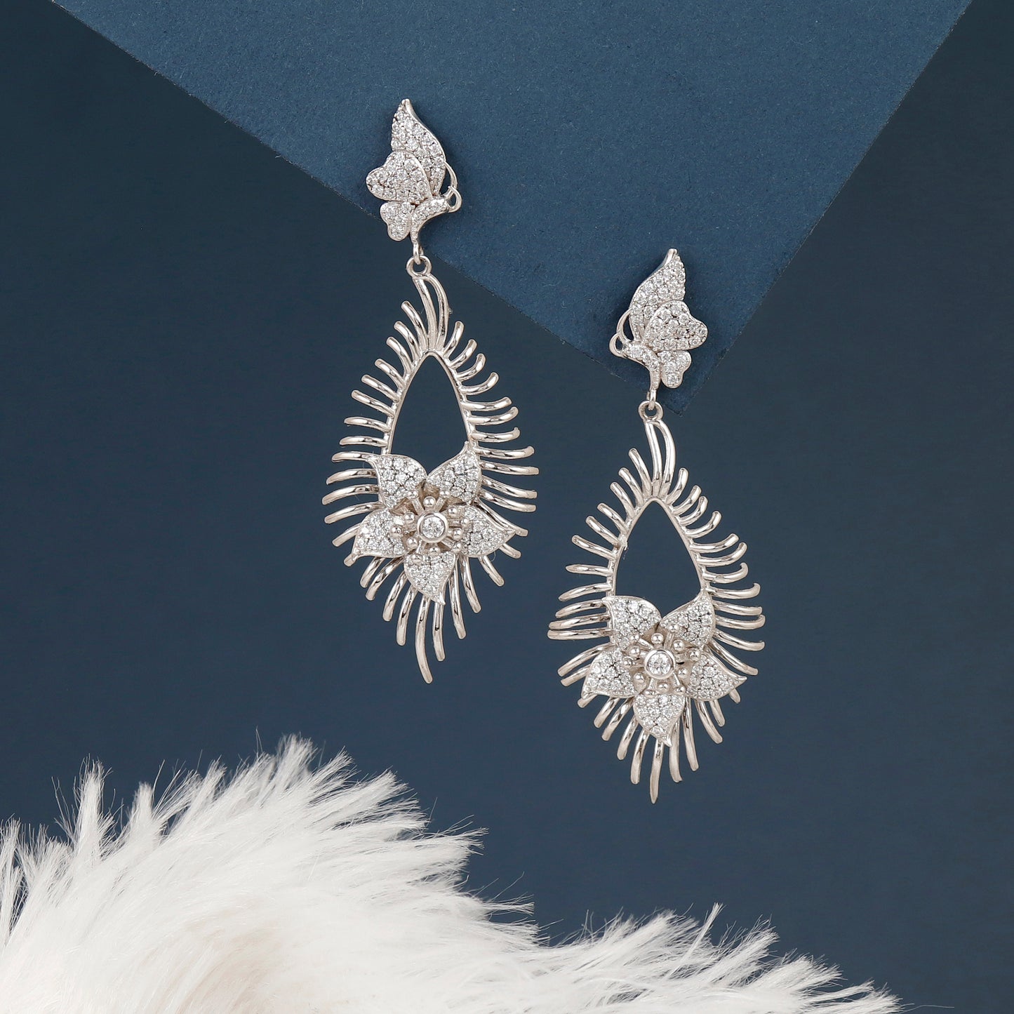 Royal Evening Glam CZ Silver Earrings