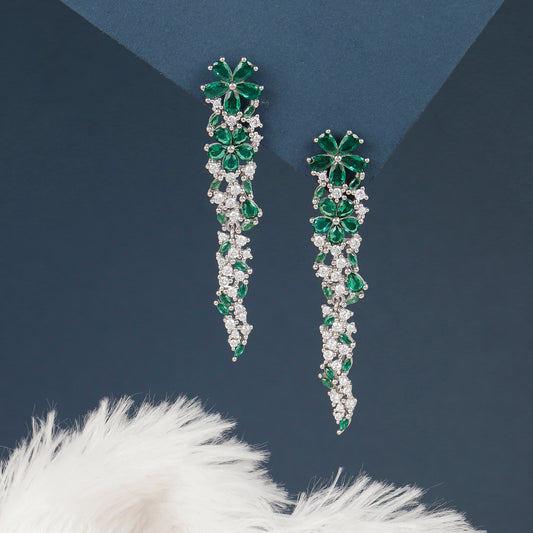 Satin Dress Sparkle Emerald Silver Earrings