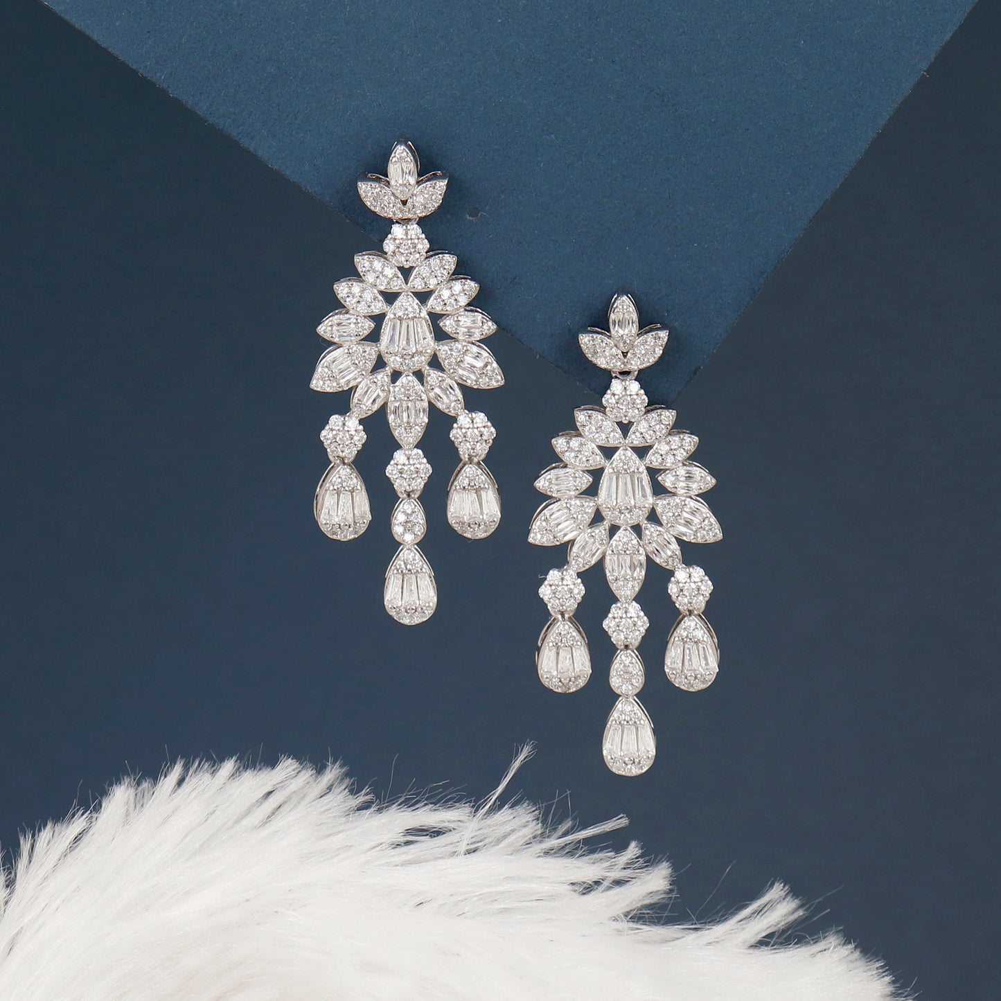 Champagne Shine Statement Silver Earrings