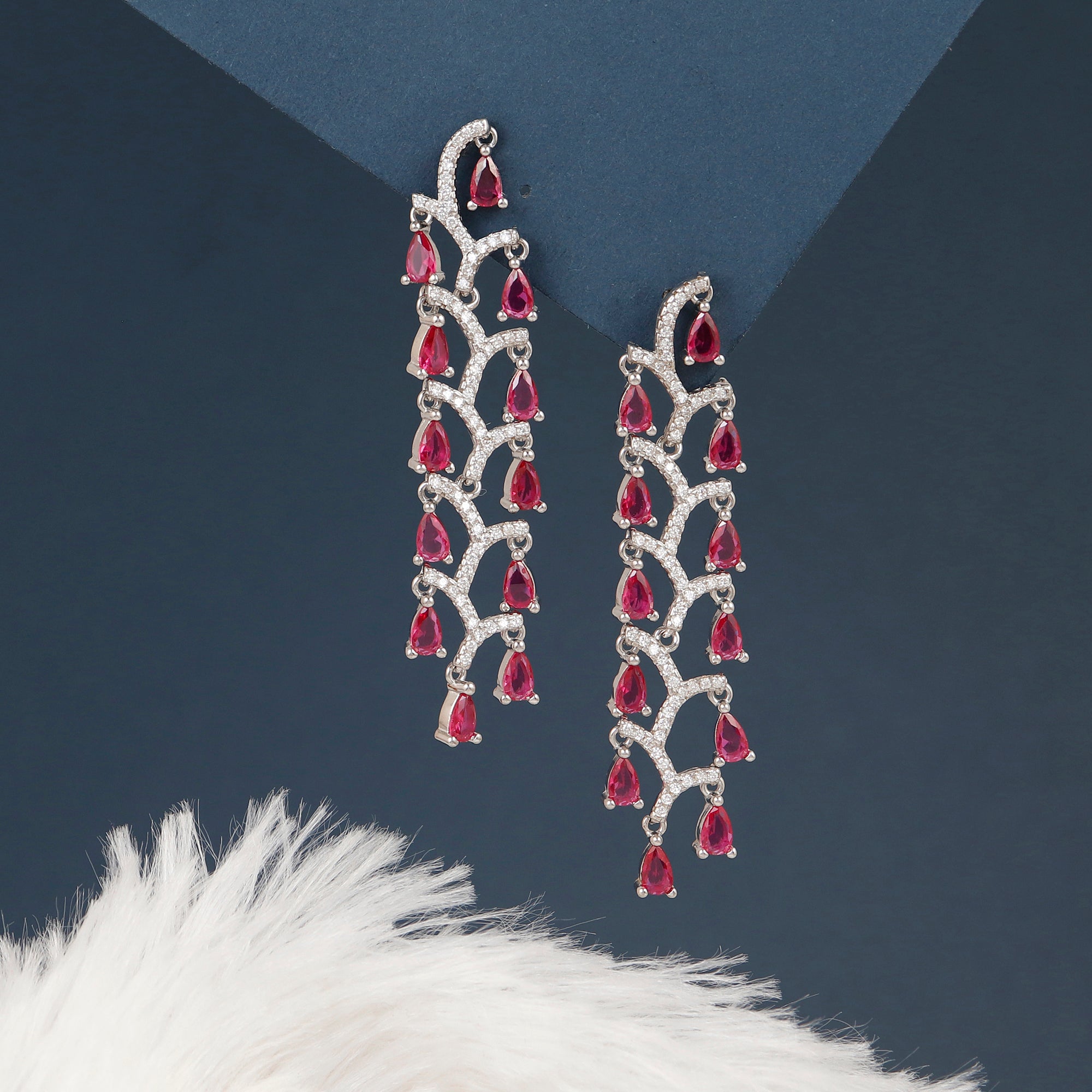 Ruby Sterling Silver Party Wear Earrings