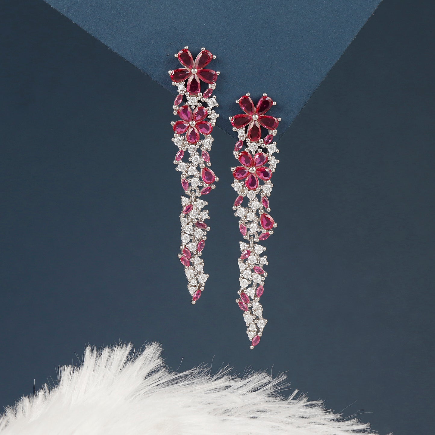 Ruby Silver Soirée Elegant Party Earrings
