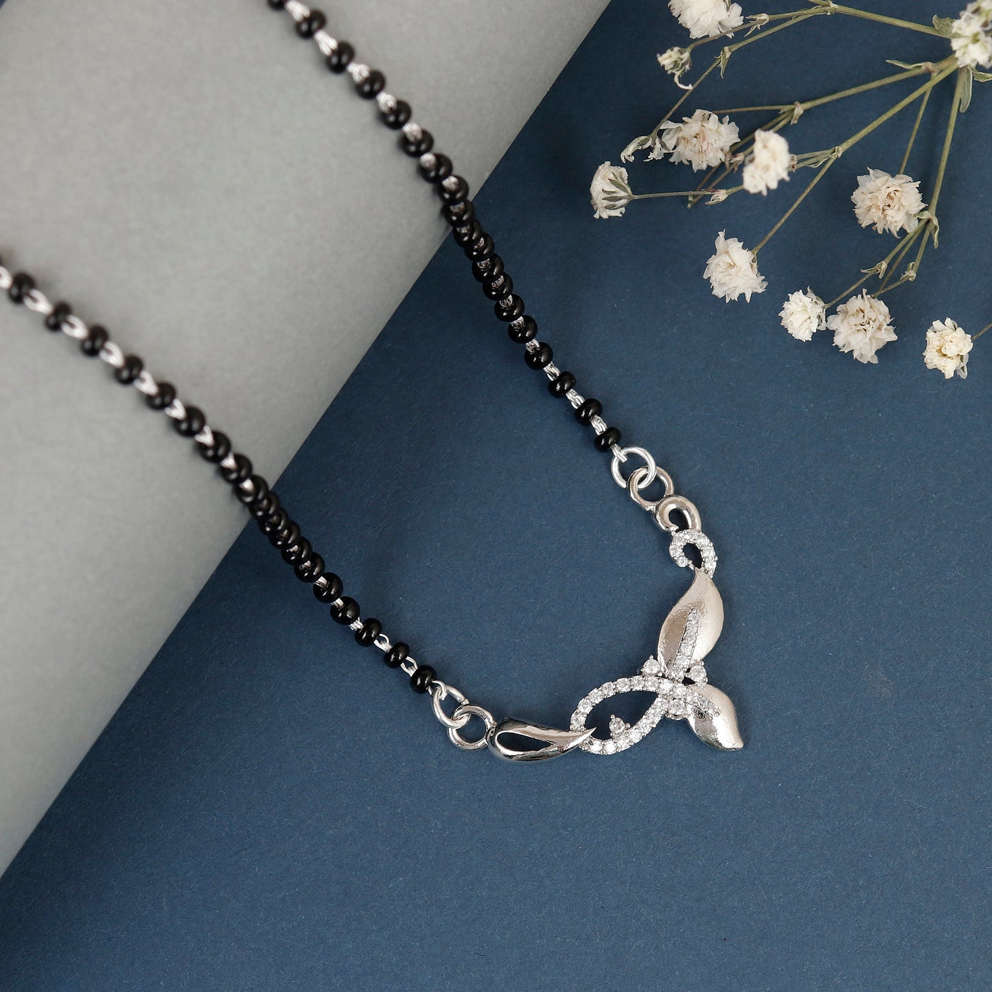 Roselle Spark Silver Mangalsutra