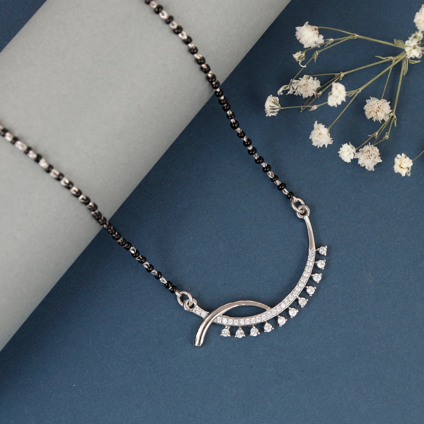 Twisted Wave Diamond Silver Mangalsutra